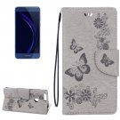 For Honor 8 Grey Butterflies Leather Case with Holder, Card Slots & Wallet