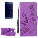 For Honor 8 Purple Butterflies Leather Case with Holder, Card Slots & Wallet