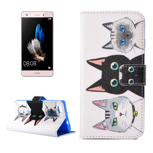 For Huawei P8 Lite Cats Pattern Leather Case with Holder, Card Slots & Wallet