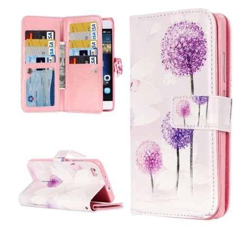 For Huawei P8 Lite Dandelion Pattern Leather Case with 9 Card Slots, Wallet & Holder