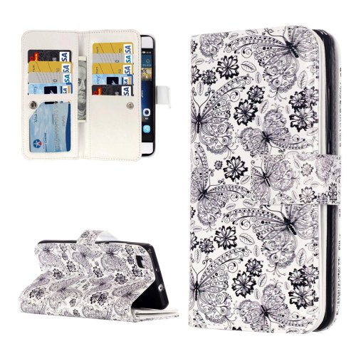 For Huawei P8 Lite Butterfly Pattern Leather Case with 9 Card Slots, Wallet & Holder