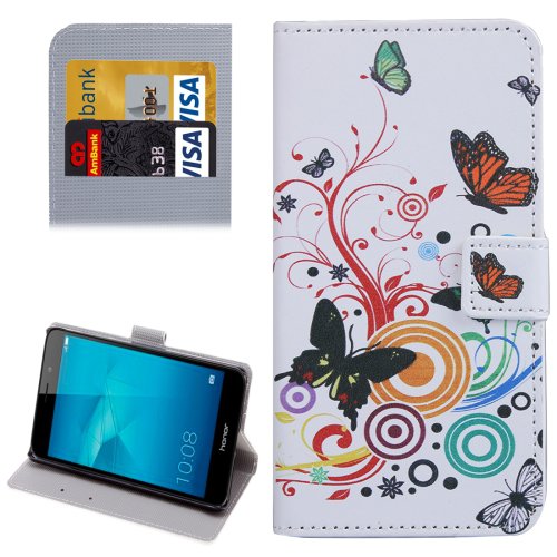 For Honor 5C Butterfly Pattern Leather Case with Holder, Card Slots & Wallet