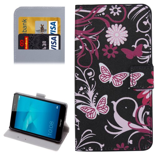 For Honor 5C Butterfly Pattern Leather Case with Holder, Card Slots & Wallet