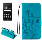 For P9 Lite Butterflies Blue Leather Case with Holder, Card Slots & Wallet