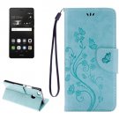 For P9 Lite Butterflies Baby Blue Leather Case with Holder, Card Slots & Wallet