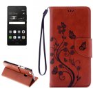 For P9 Lite Butterflies Brown Leather Case with Holder, Card Slots & Wallet