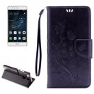 For Huawei P9 Butterflies Black Leather Case with Holder, Card Slots & Wallet