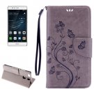 For Huawei P9 Butterflies Grey Leather Case with Holder, Card Slots & Wallet