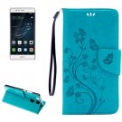 For Huawei P9 Butterflies Blue Leather Case with Holder, Card Slots & Wallet
