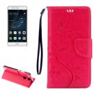 For Huawei P9 Butterflies Magenta Leather Case with Holder, Card Slots & Wallet