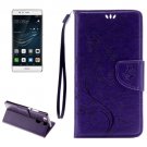 For Huawei P9 Butterflies Purple Leather Case with Holder, Card Slots & Wallet