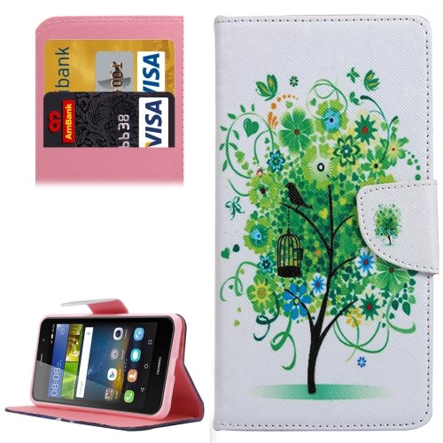 For Y6 Pro Bloom Pattern Leather Case with Holder, Card Slots & Wallet
