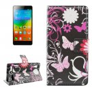 For Lenovo K3 Butterfly Pattern Leather Case with Holder, Card Slots & Wallet