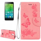 For Vibe C2 Pink Butterflies Leather Case with Holder, Card Slots & Wallet