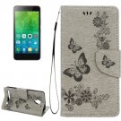 For Vibe C2 Grey Butterflies Leather Case with Holder, Card Slots & Wallet