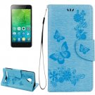 For Vibe C2 Blue Butterflies Leather Case with Holder, Card Slots & Wallet