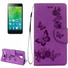 For Vibe C2 Purple Butterflies Leather Case with Holder, Card Slots & Wallet