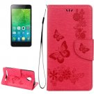 For Vibe C2 Red Butterflies Leather Case with Holder, Card Slots & Wallet