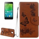 For Vibe C2 Brown Butterflies Leather Case with Holder, Card Slots & Wallet