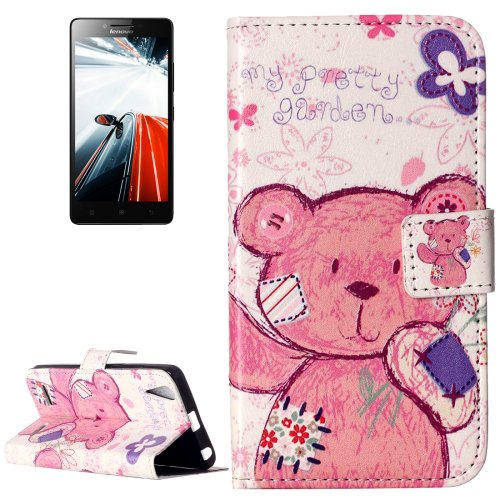 For Lenovo A6000 Bear Pattern Leather Case with Holder, Card Slots & Wallet