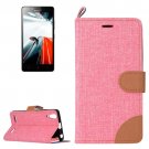 For Lenovo A6000 Pink Denim Texture Leather Case with Holder & Card Slots