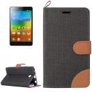 For Lenovo A5000 Black Denim Texture Leather Case with Holder & Card Slots