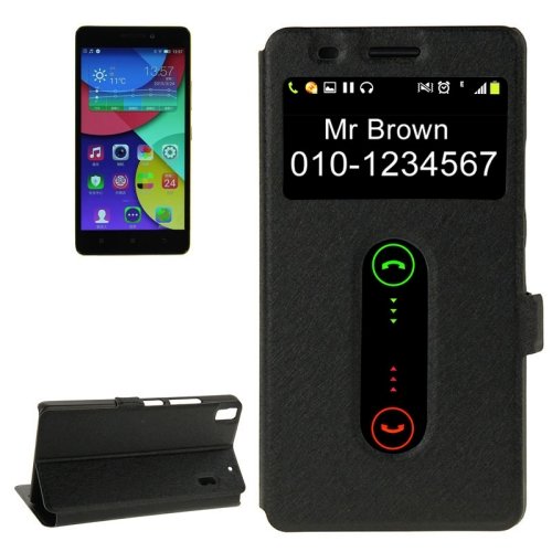 For Lenovo K3 Note Black Flip Leather Case with Caller ID Display & Holder