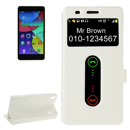 For Lenovo K3 Note White Flip Leather Case with Caller ID Display & Holder