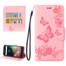 For Moto G 4 Gen Pink butterfly Leather Case with Holder, Card Slots & Wallet