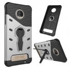 For Moto Z Play Silver Spin Tough Armor TPU + PC Rotating Case with Holder
