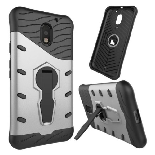 For Moto E  3 Gen Silver Spin Tough Armor TPU + PC Rotating Case with Holder