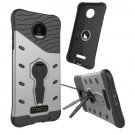 For Moto Z Droid Silver Spin Tough Armor TPU + PC Rotating Case with Holder