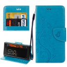 For Xperia XZ Blue Butterfly Leather Case with Holder, Card Slots & Wallet