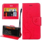 For Xperia XZ Red Butterfly Leather Case with Holder, Card Slots & Wallet