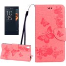 For Xperia XA Pink Butterfly Leather Case with Holder, Card Slots & Wallet