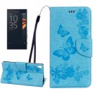 For Xperia XA Blue Butterfly Leather Case with Holder, Card Slots & Wallet