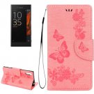 For Xperia XZ Power Pink Butterfly Leather Case with Holder, Slots & Wallet