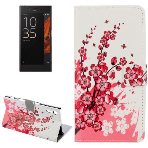 For Xperia XZ Plum Pattern Leather Case with Holder, Card Slots & Wallet