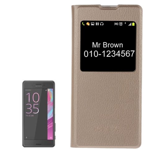 For Sony Xperia XA Litchi Texture Gold PU Leather Case with Call Display ID