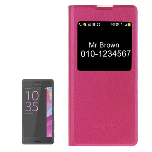 For Sony Xperia XA Litchi Texture Magenta PU Leather Case with Call Display ID
