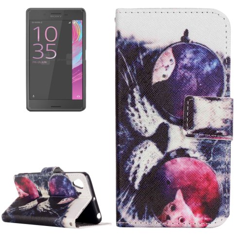 For Xperia XA Glasses Cat Pattern Leather Case with Holder & Card Slots