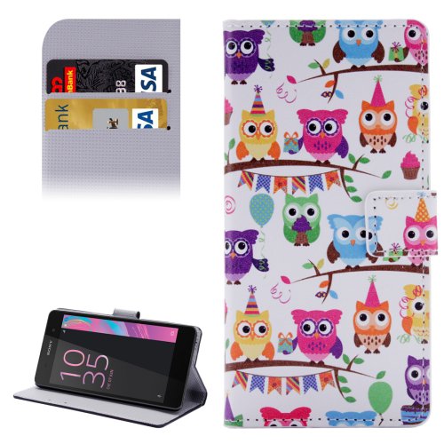 For Xperia E5 Owls Pattern Leather Case with Holder, Card Slots & Wallet