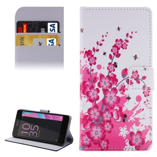 For Xperia E5 Blossom Pattern Leather Case with Holder, Card Slots & Wallet