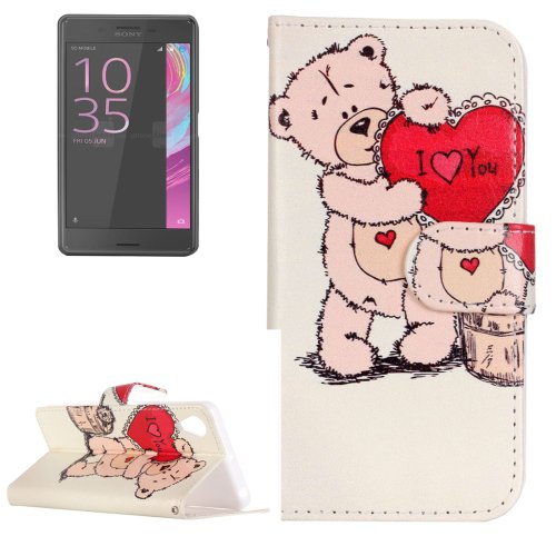 For Xperia X Performance Bear Pattern Leather Case with Holder, Card Slots