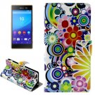 For Xperia M5 Flowers Pattern Leather Case with Holder, Card Slots & Wallet