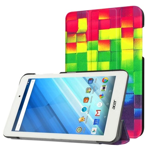 For Iconia One 8 Grid Flip Leather Case with Three-folding Holder