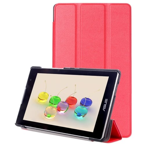 For ZenPad C 7.0 Red Custer Texture Flip Leather Case with 3-folding Holder