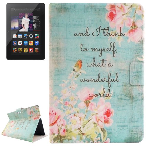 For Kindle Fire HDX Flowers Patterns Flip Leather Case with Holder & Card Slots