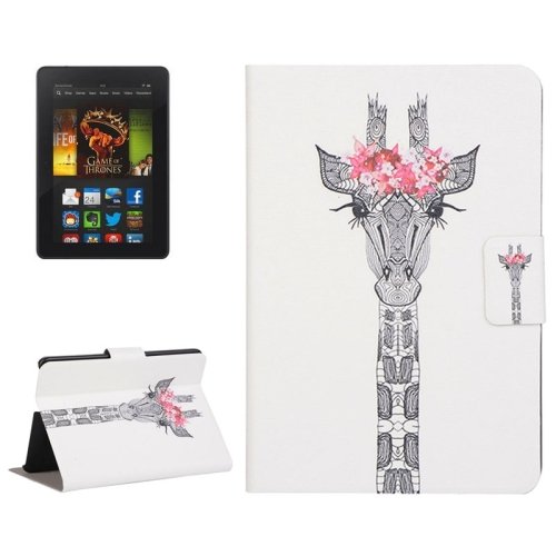 For Kindle Fire HDX 7 Giraffe Pattern Leather Case with Holder & Card Slots