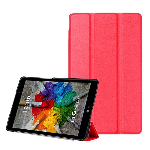 For LG G Pad III 8.0 Red Custer Flip Leather Case with Three-folding Holder